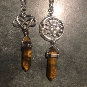 Double hearts/FairyMoon Tigers Eye👁 Quartz Silver